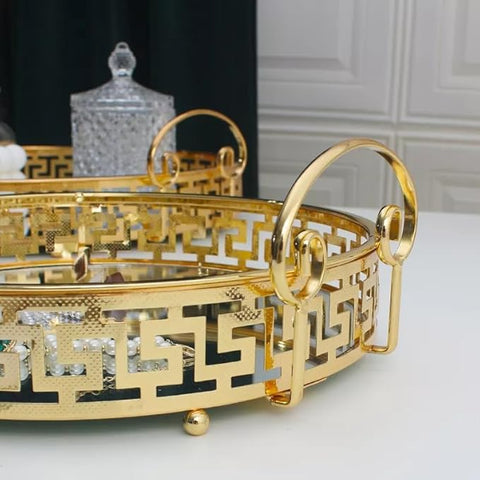 Glass Mirror Gold Luxury  Storage Display Tray