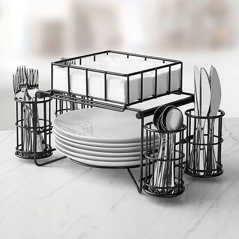3-in-1 Luxury Metal Buffet Organizer – Plate, Cutlery & Napkin Holder