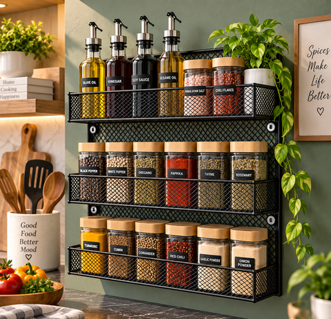 3-Tier Wall Mounted Metal Spice Rack – Kitchen Organizer