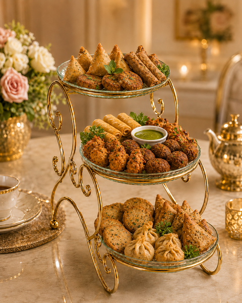 Luxury 3-Tier Glass Serving Stand with Golden Metal Frame