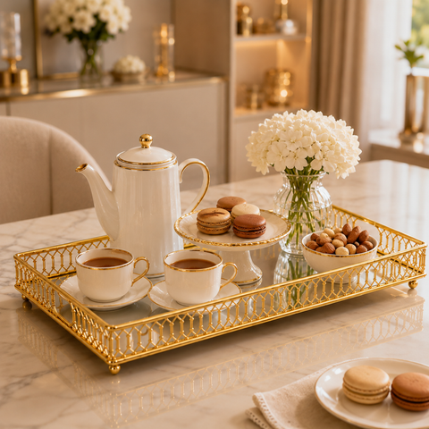 Luxury Golden Rectangular Serving Tray
