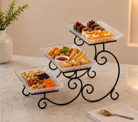 3-Tier Luxury Gold Crystal Serving Stand