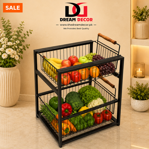 Metal Fruit & Vegetable Storage Basket Rack