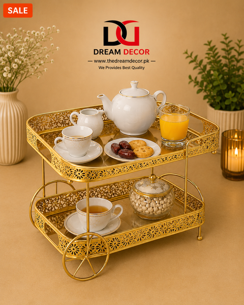 Royal Gold Tea & Makeup Organizer Cart