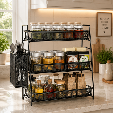 3-Tier Spice Rack with Cutlery Holder