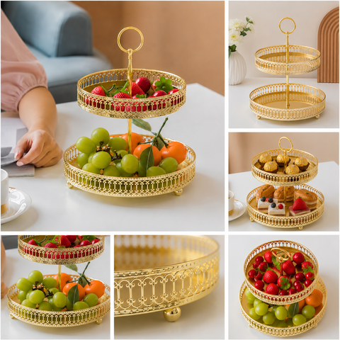 Luxury 2-Tier Gold Serving Stand | Decorative Dessert & Snack Tray
