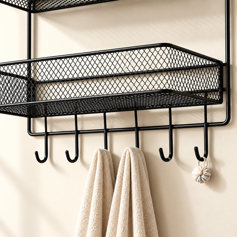 2-Tier Multipurpose Wall Mounted Kitchen Organizer with Hooks