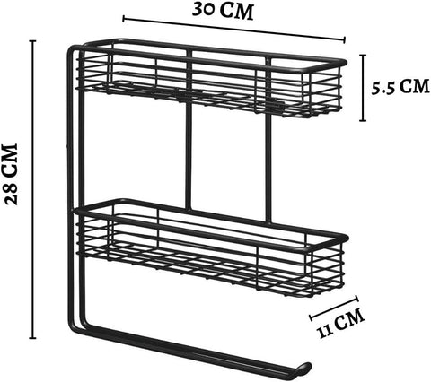 2-Tier Wall Mounted Kitchen Organizer Rack with Hooks