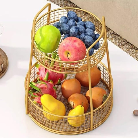 Metal Fruit Basket, Multifunctional Round Fruit Bowl