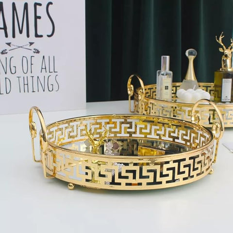 Glass Mirror Gold Luxury  Storage Display Tray