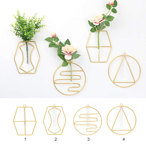 Modern Metal Wall Hanging Vase Set – Geometric Floral Wall Decor (4 Pcs)