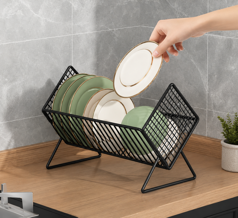 Black Metal Kitchen Dish Drying Rack – Plate & Bowl Organizer