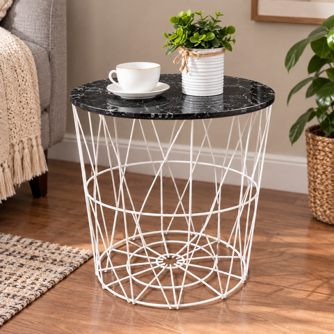 Modern Wooden Top Side Table – Metal Frame white