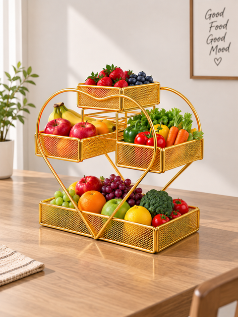 Premium 4-Tier Fruit Basket Stand – Golden