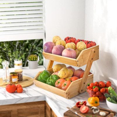 Wooden Fruit Basket & Countertop Storage Rack
