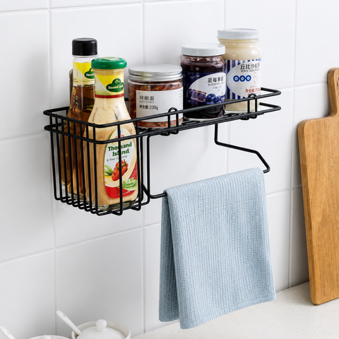 Multipurpose Wall Mounted Kitchen & Bathroom Organizer Rack with Towel Holder