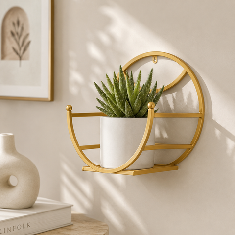 Set of 4 Round Metal Wall-Mounted Plant Holder Shelves