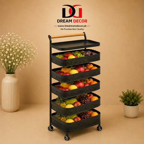 multi Rolling Fruit & Vegetable Storage Trolley Cart (Metal Organizer with Wheels)