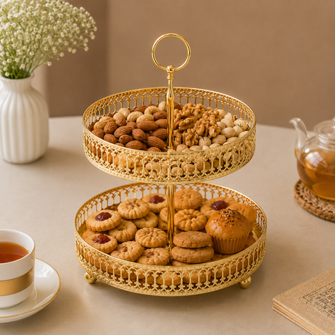 Luxury 2-Tier Gold Serving Stand | Decorative Dessert & Snack Tray