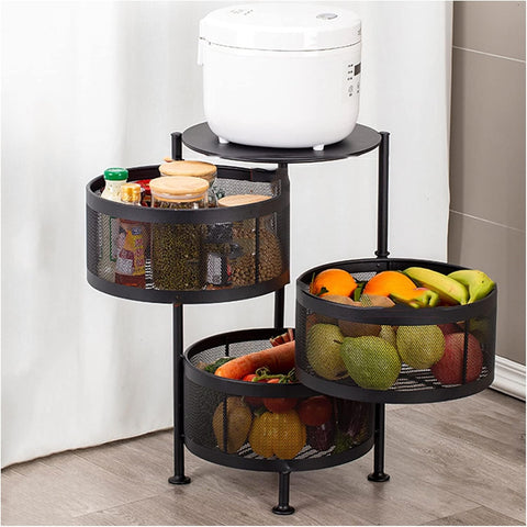 Rotating Storage Trolley, Black, Metal, Space-Saving Kitchen Shelf