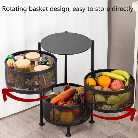 Rotating Storage Trolley, Black, Metal, Space-Saving Kitchen Shelf