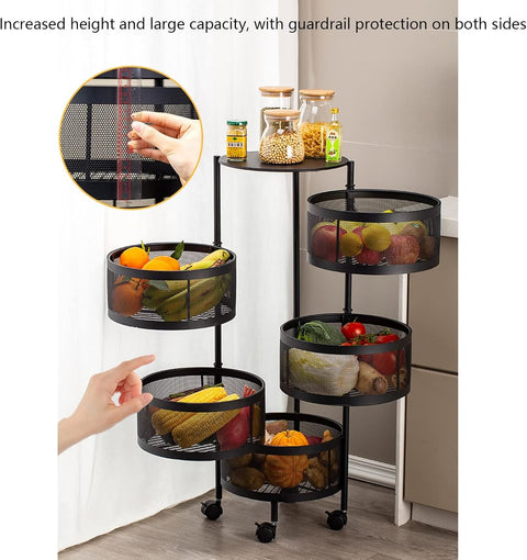 Rotating Storage Trolley, Black, Metal, Space-Saving Kitchen Shelf