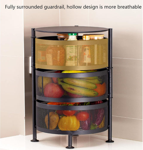 Rotating Storage Trolley, Black, Metal, Space-Saving Kitchen Shelf