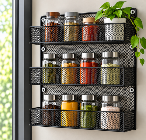 3-Tier Wall Mounted Metal Spice Rack – Kitchen Organizer