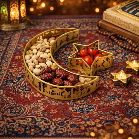 Golden Crescent & Star Decorative Serving Tray