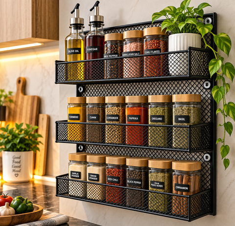 3-Tier Wall Mounted Metal Spice Rack – Kitchen Organizer