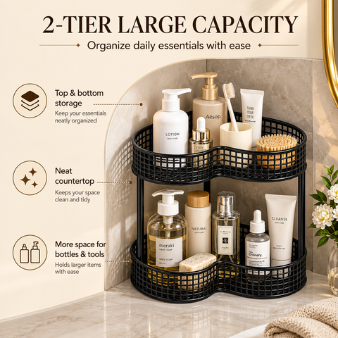 2-Tier Corner Storage Organizer – Black