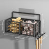 3-Compartment Wall Mounted Kitchen Storage Basket with Dual Hooks