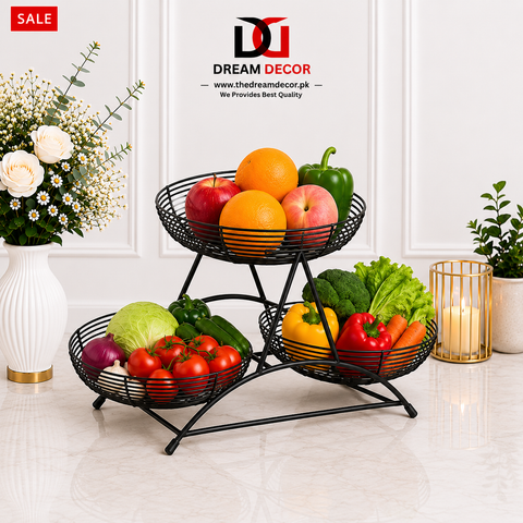 Luxury 3-Tier Wire Fruit Basket & Vegetable Storage Organizer Stand for Kitchen