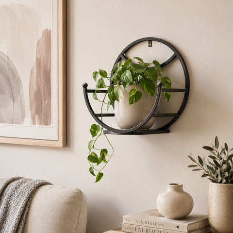 Set of 4 Round Metal Wall-Mounted Plant Holder Shelves