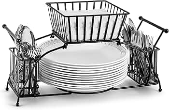 2 Tier Metal Dish Drying Rack with Cutlery Holder & Bowl Basket