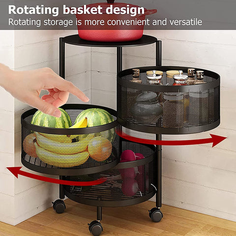 Rotating Storage Trolley, Black, Metal, Space-Saving Kitchen Shelf