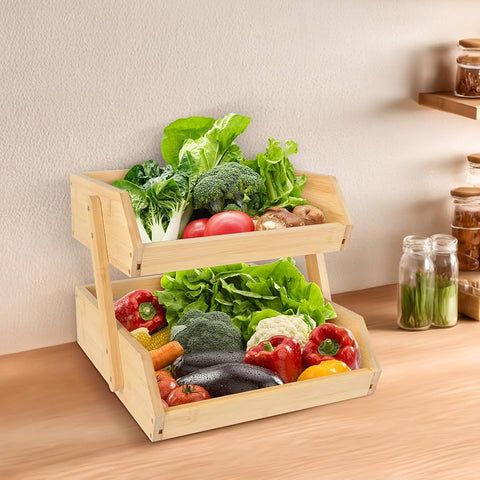Wooden Fruit Basket & Countertop Storage Rack