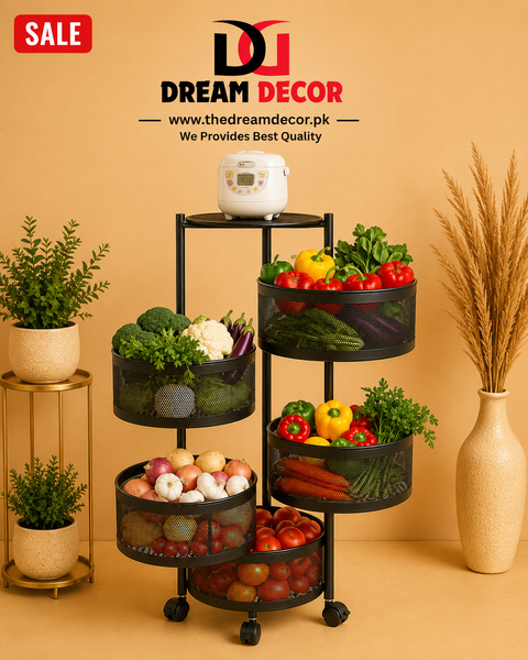 Rotating Storage Trolley, Black, Metal, Space-Saving Kitchen Shelf