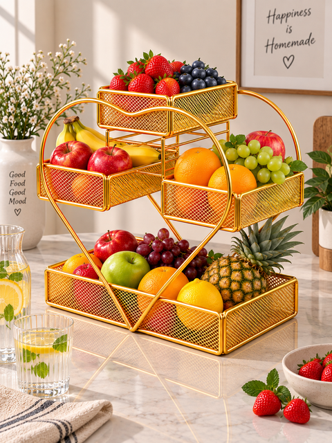 Premium 4-Tier Fruit Basket Stand – Golden