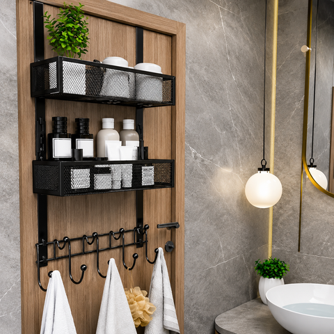 Premium Over-the-Door Organizer Rack with Storage Shelves & Hooks