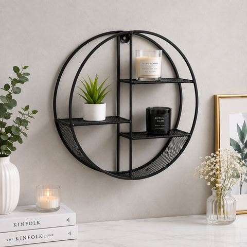 premium-round-metal-mesh-wall-shelf-black