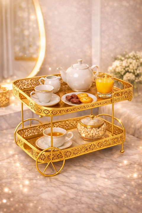 Royal Gold Tea & Makeup Organizer Cart