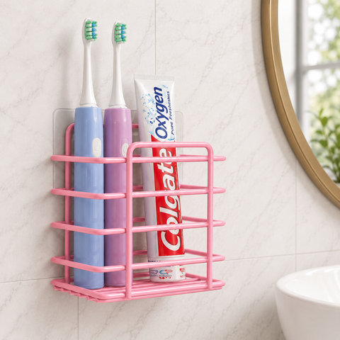 Pink Adhesive Bathroom Corner Shelf Set – 5 Pcs Wall Mounted Organizer