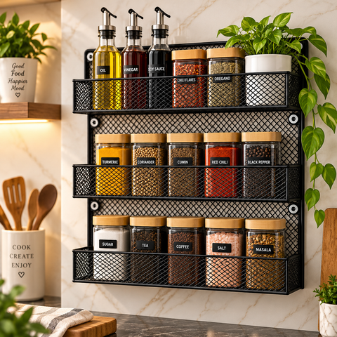 3-Tier Wall Mounted Metal Spice Rack – Kitchen Organizer