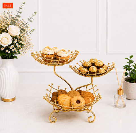 3-Tier Golden Metal Dessert & Snack Serving Stand
