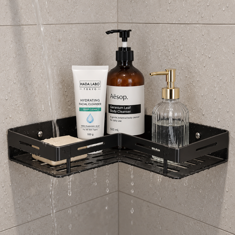 Matte Black Corner Shower Shelf – Wall Mounted Bathroom Organizer