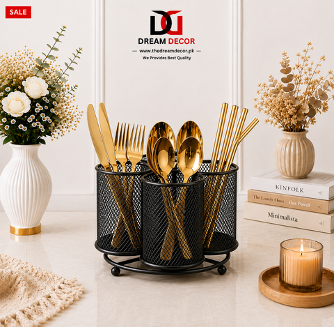 360° Rotating Mesh Cutlery Holder Organizer