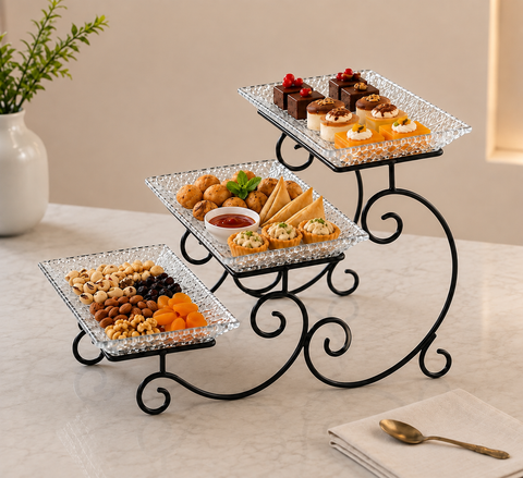 3-Tier Luxury Gold Crystal Serving Stand