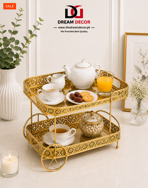 Royal Gold Tea & Makeup Organizer Cart