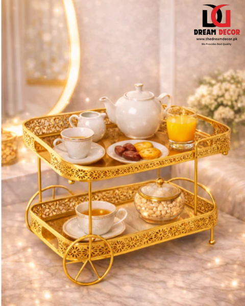Royal Gold Tea & Makeup Organizer Cart